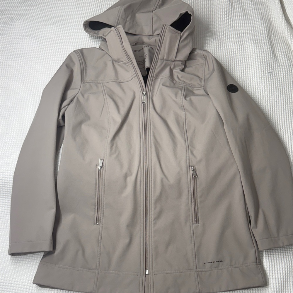 Taupe Andrew Marc Hooded Zip-Up Rain Jacket - Size M
